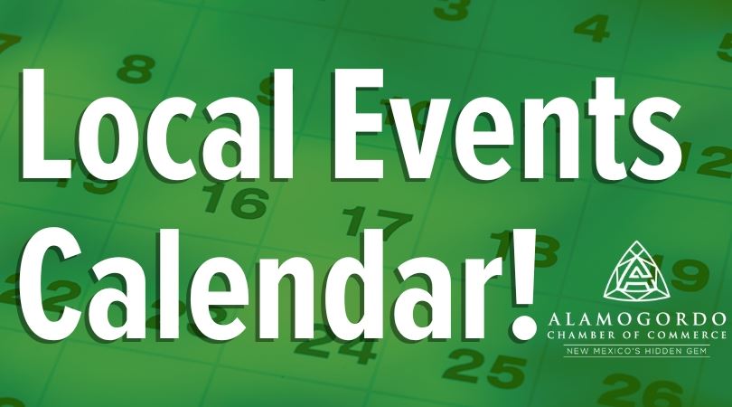Local events calendar button green, with Chamber of Commerce logo.